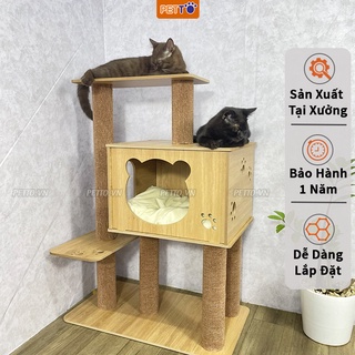 Nhà cây cho mèo 2 TẦNG chắc chắn hình mèo dễ thương giúp mèo vui chơi, nghỉ ngơi kết hợp cào móng giảm stress CT016
