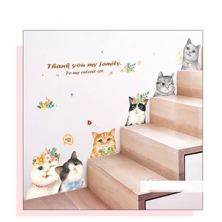 decal dán tường gia đình mèo
