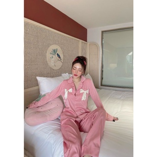 Set pijama vải lụa xước nơ TDQD hàng SAM cao cấp