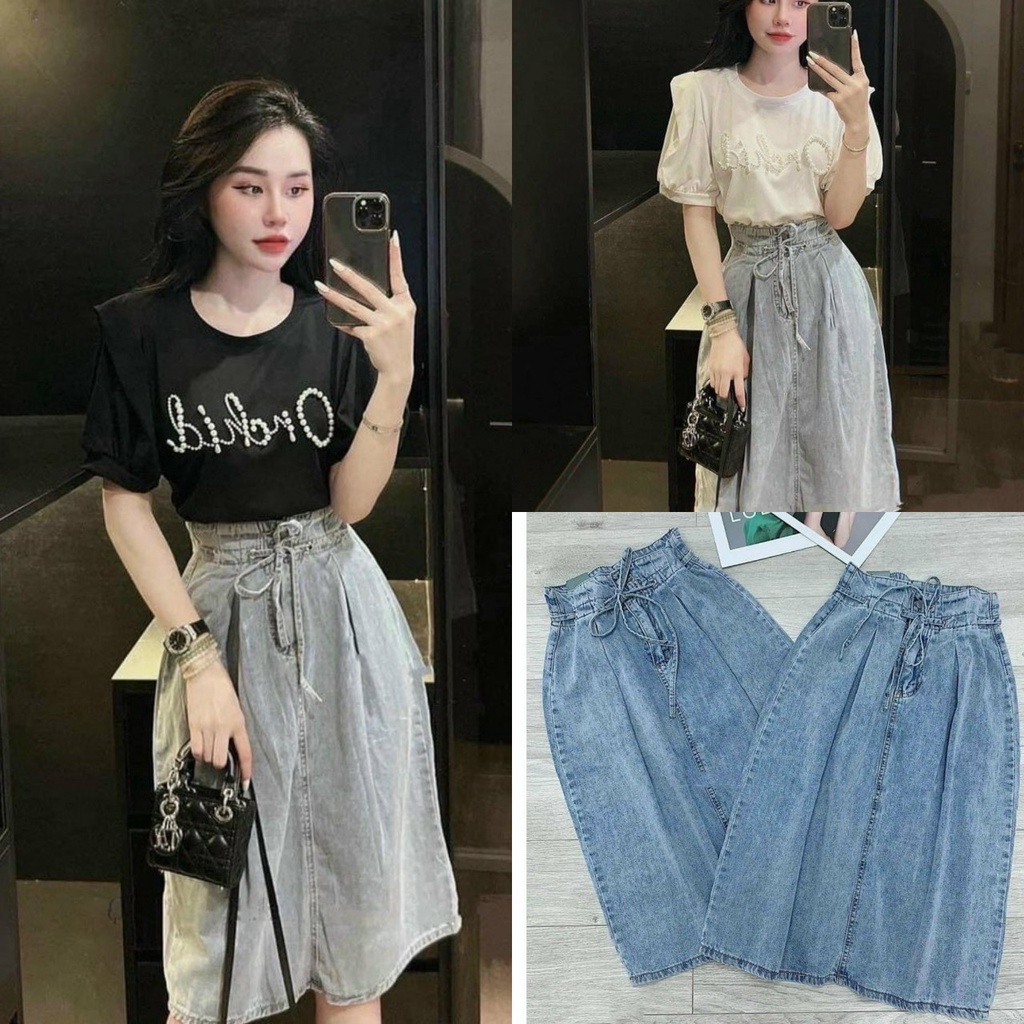 Chân Váy Jean Nữ Dây Nơ Cạp Bèo Mlee.Clothing Z031