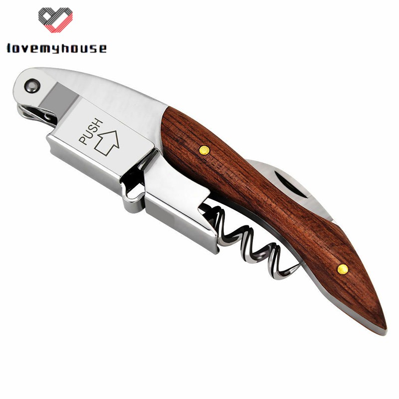 ☁ி☁ Multifunction Corkscrew Wine Bottle Opener Stainless Steel Rosewood Cutter