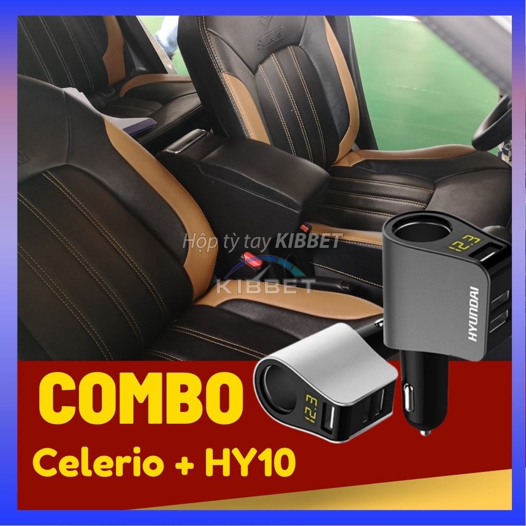 Hộp tỳ tay Kibbet + Tẩu sạc HY-10 cho Celerio loại 1490 không khoan vít, Bệ tỳ tay, Phụ kiện Celerio, Celerio, tì tay..