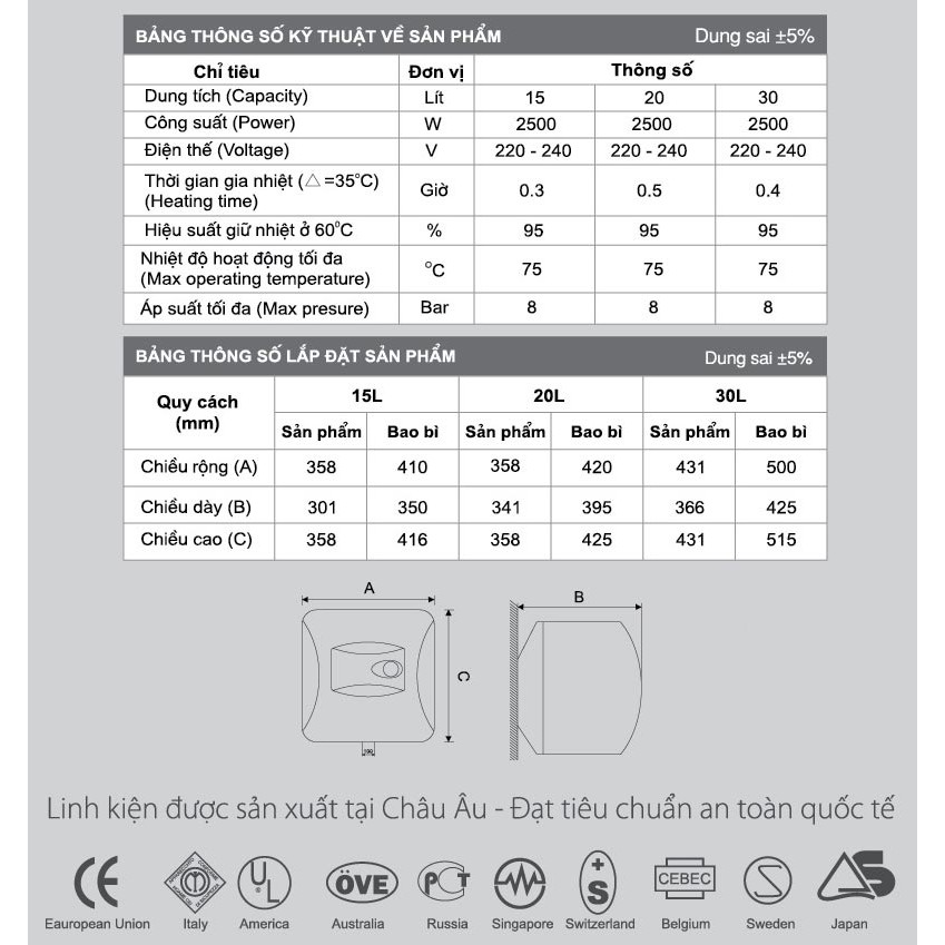 Bình nóng lạnh 20 lít Rossi TI Smart