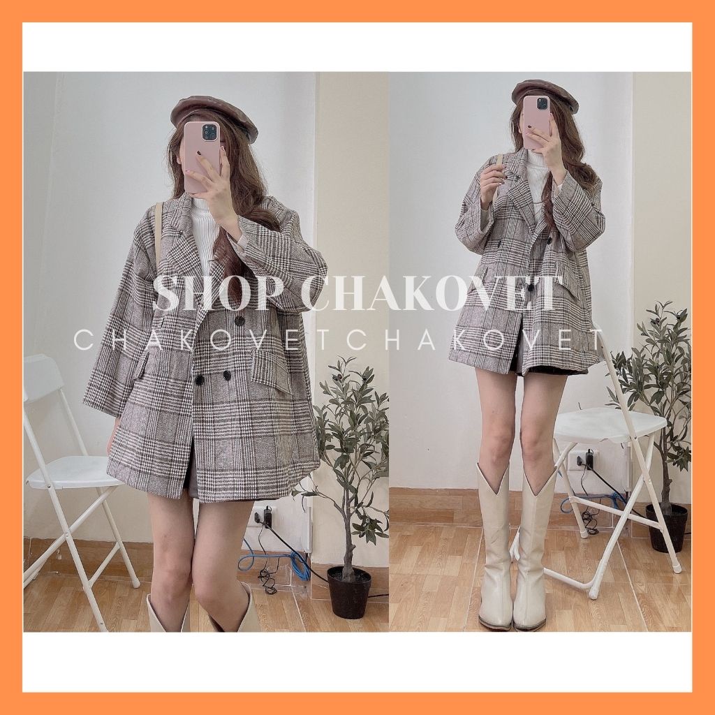 Áo blazer dạ kẻ nữ 2 lớp AD8122, kiểu áo vest khoác ngoài 4 cúc form rộng túi nắp đẹp sang chảnh style hàn quốc | BigBuy360 - bigbuy360.vn