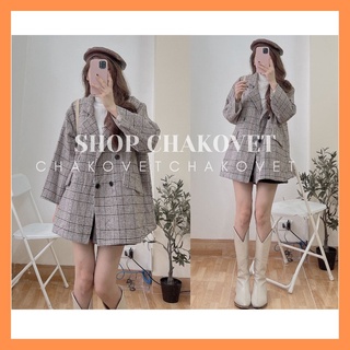 Áo blazer dạ kẻ nữ 2 lớp AD8122, kiểu áo vest khoác ngoài 4 cúc form rộng túi nắp đẹp sang chảnh style hàn quốc