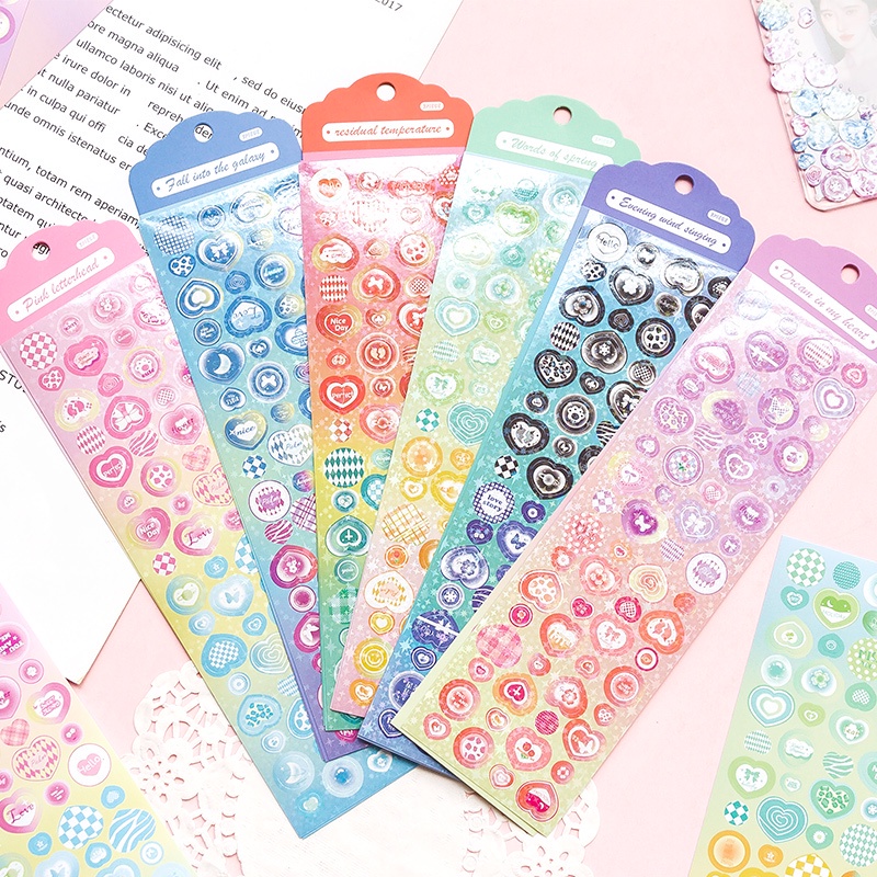 Bộ 2 Tấm Sticker Hình Trái Tim Lấp Lánh