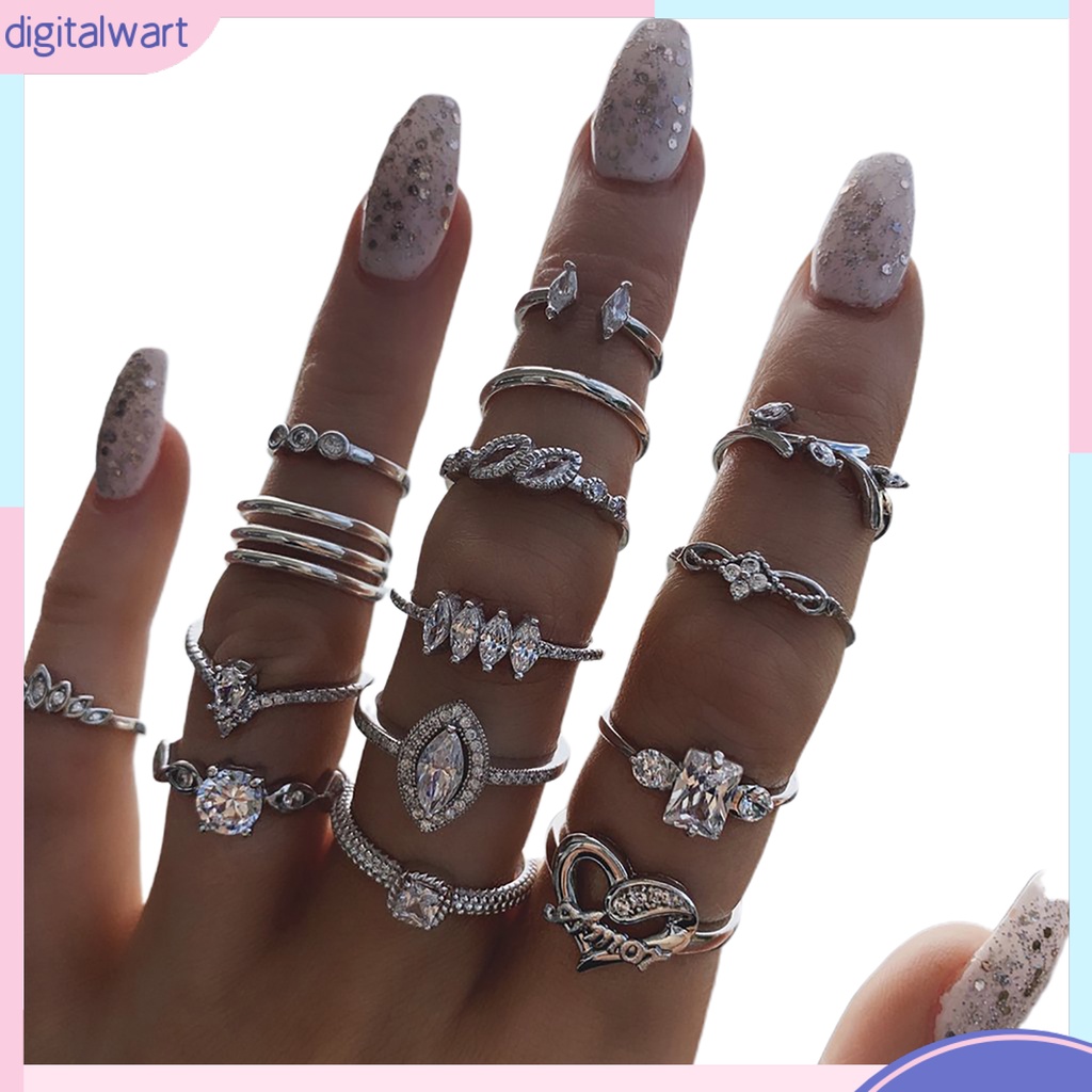 Set 15 Nhẫn Hợp Kim Đính Đá Phong Cách Bohemian Thời Trang Cho Nữ