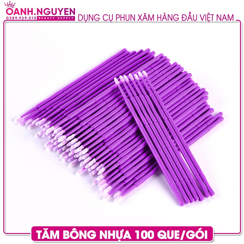 Tăm Bông Nhựa Bôi Tê, Nối Mi, Đính Đá Răng (100 que/túi)