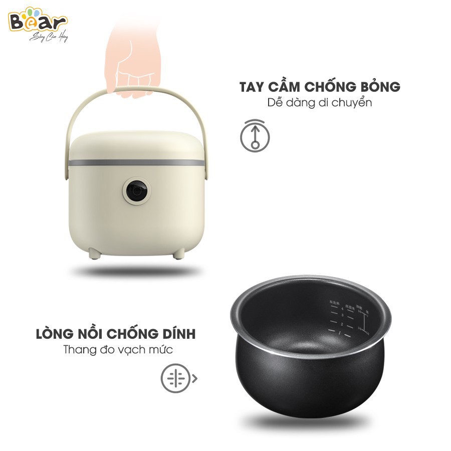 Nồi cơm điện thông minh Mini BEAR SUBE015- Dung tích 2L, 8 chế độ nấu- HÀNG CHÍNH HÃNG