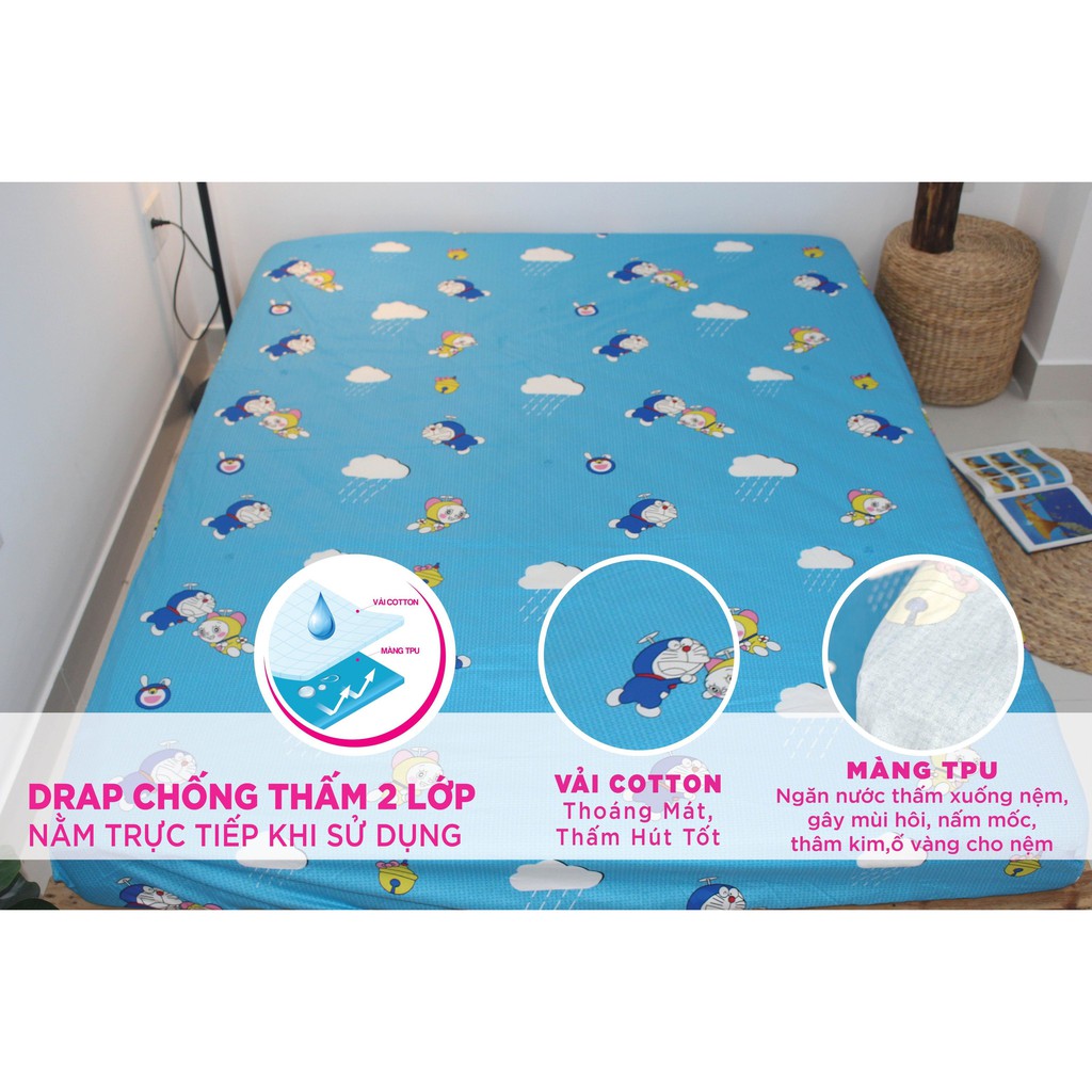 Drap Cotton KHA LY - Chống Thấm 2 Lớp - ngăn nước thấm xuống nệm - nằm trực tiếp khi sử dụng - NHIỀU MẪU