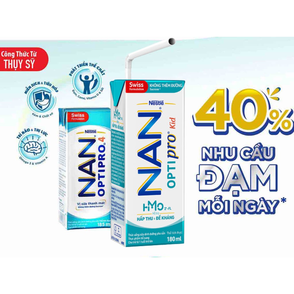 [Tặng 1 Bộ Bút Màu 24 Màu] Thùng 24 Hộp Sữa Dinh Dưỡng Pha Sẵn NESTLE NAN OPTIPRO Kid 180ml/Hộp