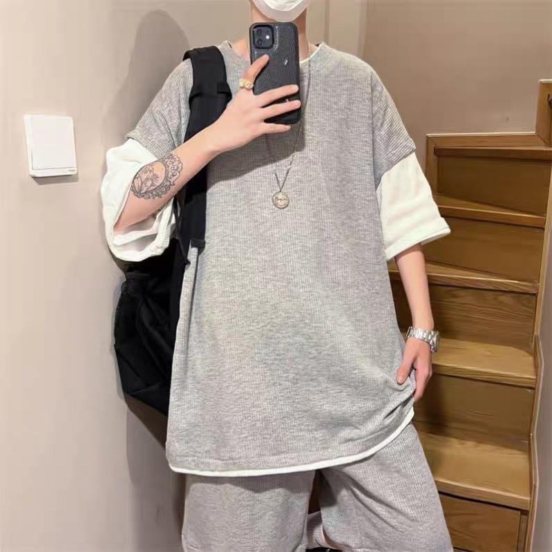 Set Bộ Thun Gân Short Thể Thao Trơn Unisex Nam Nữ Mặc Được