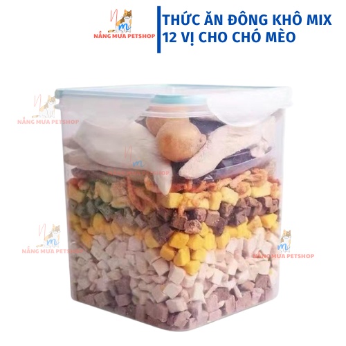 Ức gà sấy khô mix 12 vị thức ăn đông khô, hộp thức ăn đông khô cho chó mèo