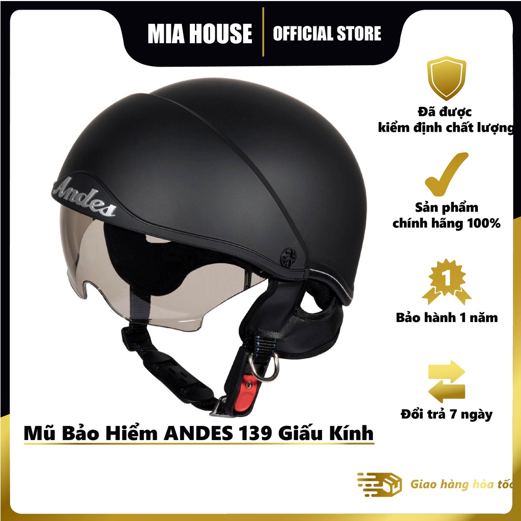Mũ bảo hiểm Andes 139 giấu kính tháo lót có nhiều màu