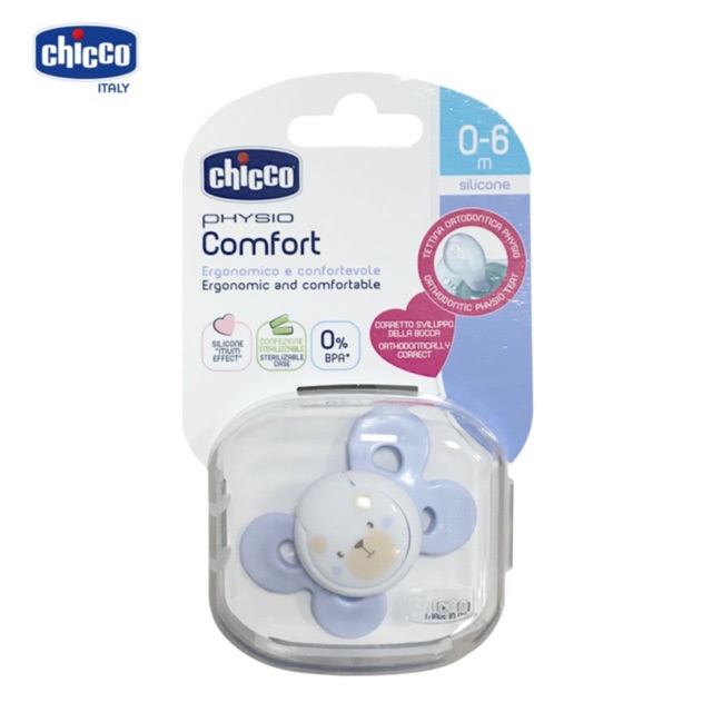 Ti Giả 🍭 CHICCO PHYSIO COMFORT 🍭 Silicon Cao Cấp, Chỉnh Nha Cho Bé 0-6M