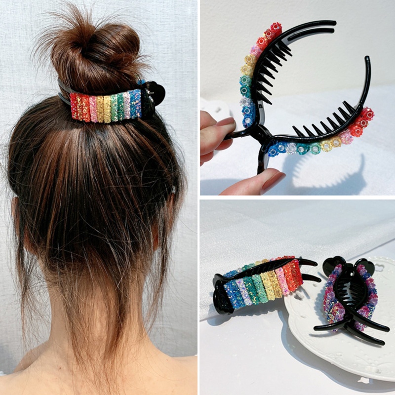 Kẹp Tóc Đính Kim Sa Màu Cầu Vồng Dễ Thương Chống Trượt Cho Nữ