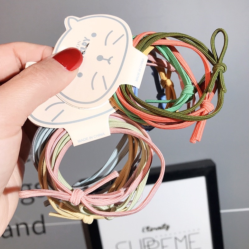 Set 6 Dây Buộc Tóc Thắt Nơ Đơn Giản Nhiều Màu Sắc Phong Cách Hàn Quốc