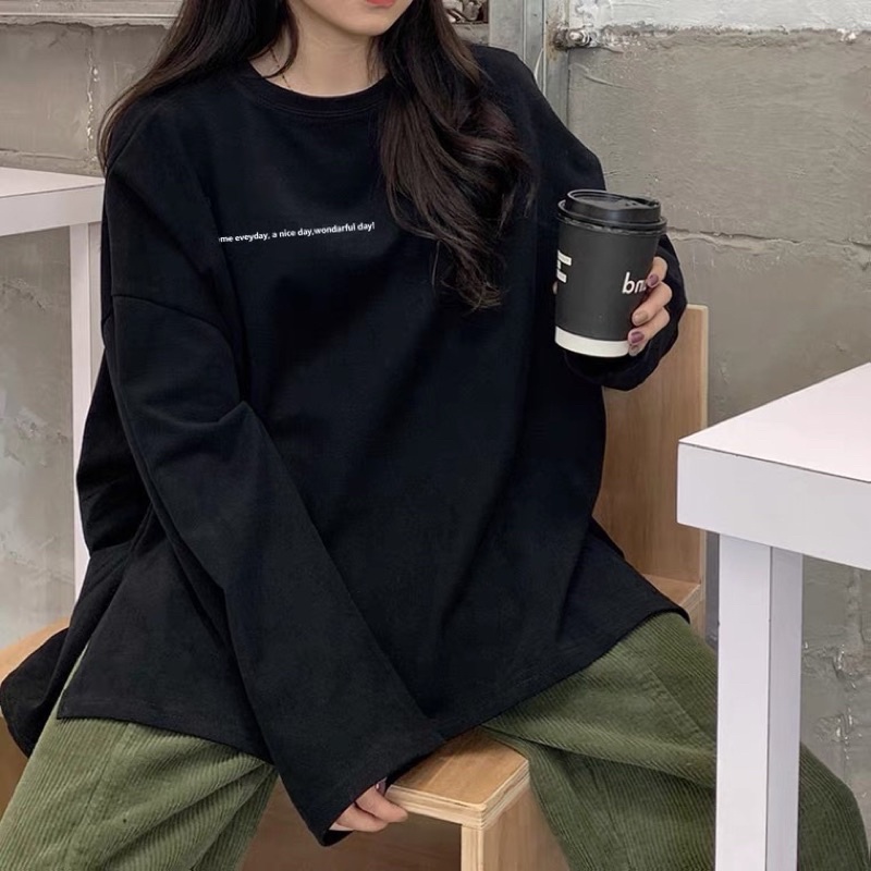 Áo thun tay dài form rộng ,áo phông dài tay chất cotton dày đẹp in hình CHỮ XINH