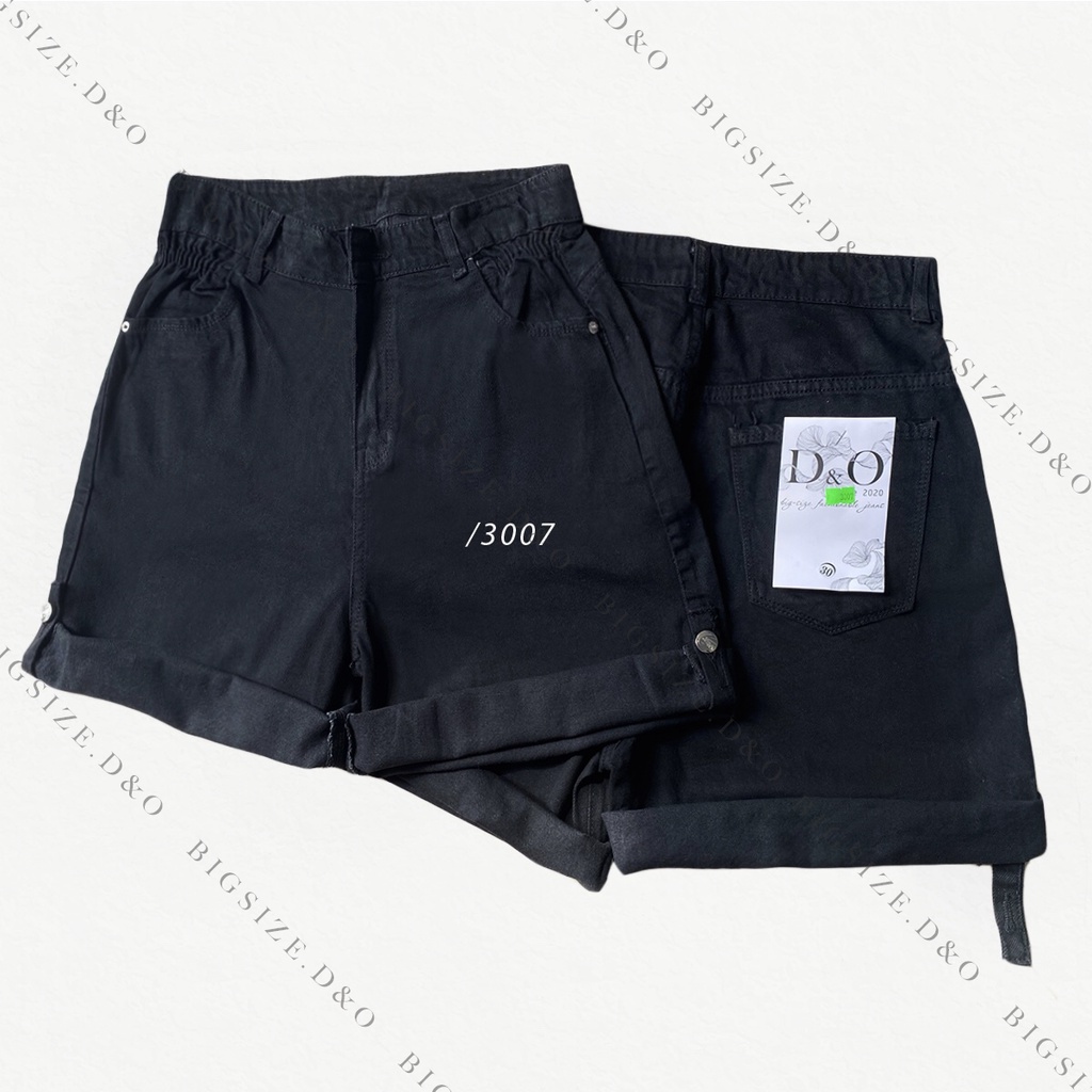 [Bigsize 55-90kg] Short Ngố Đen Tuyền 3007, Lai Lật Đính Nút, Lưng Cao Trên Rốn, Không Giãn