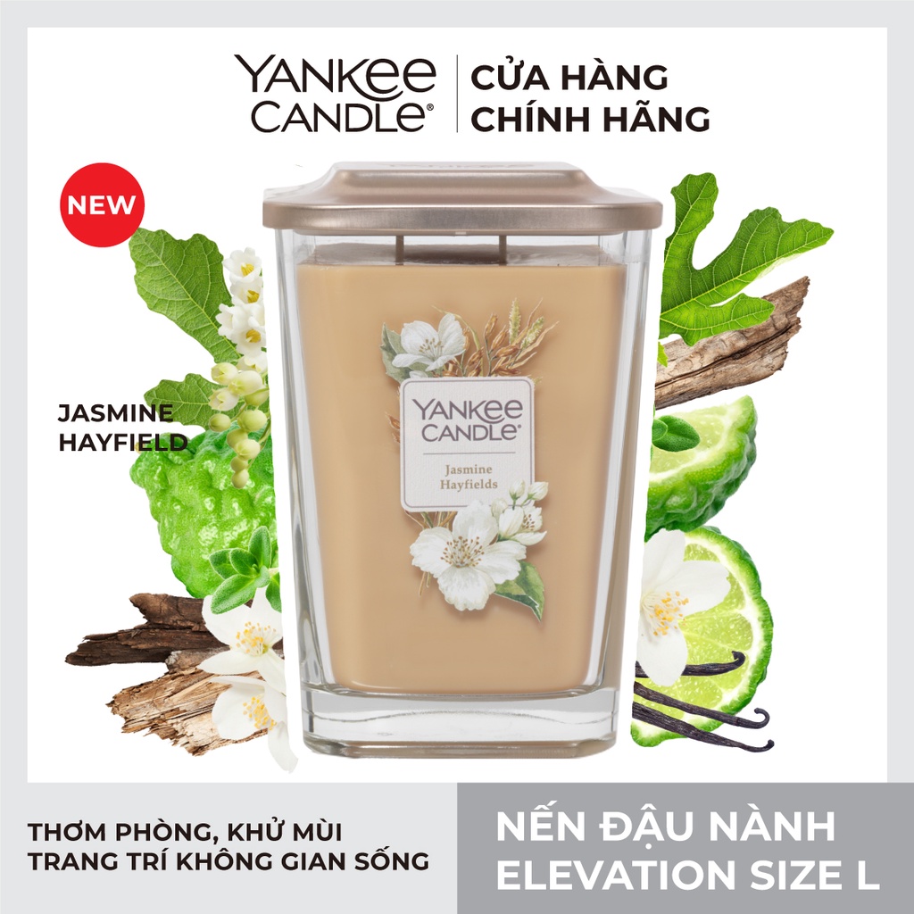 Nến ly vuông Elevation Yankee Candle size L - Jasmine Hayfields (552g)