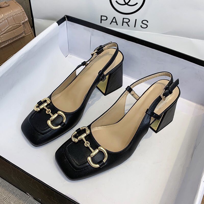 Giày cao gót nữ hở gót đế vuông 7p hàng fullbox