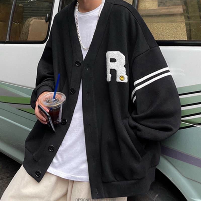 Áo Khoác Cadigan Nam Nút Bấm Chất Nỉ Ngoại Dày Mịn Logo Chữ R Form Rộng Che Nắng Mặc Phong Cách [NEW UNISEX]