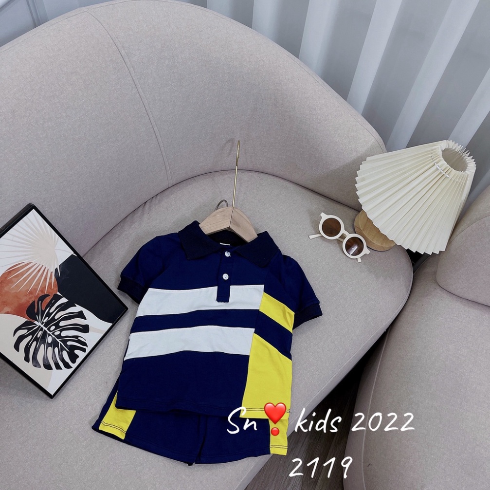 Đồ bộ mùa hè cho bé trai, Bộ quần áo có cổ phối màu thể thao cho bé size 10-30kg