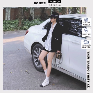 Áo blazer nữ dài tay viền túi mẫu áo vest khoác ngoài phong cách công sở BOHEE A214