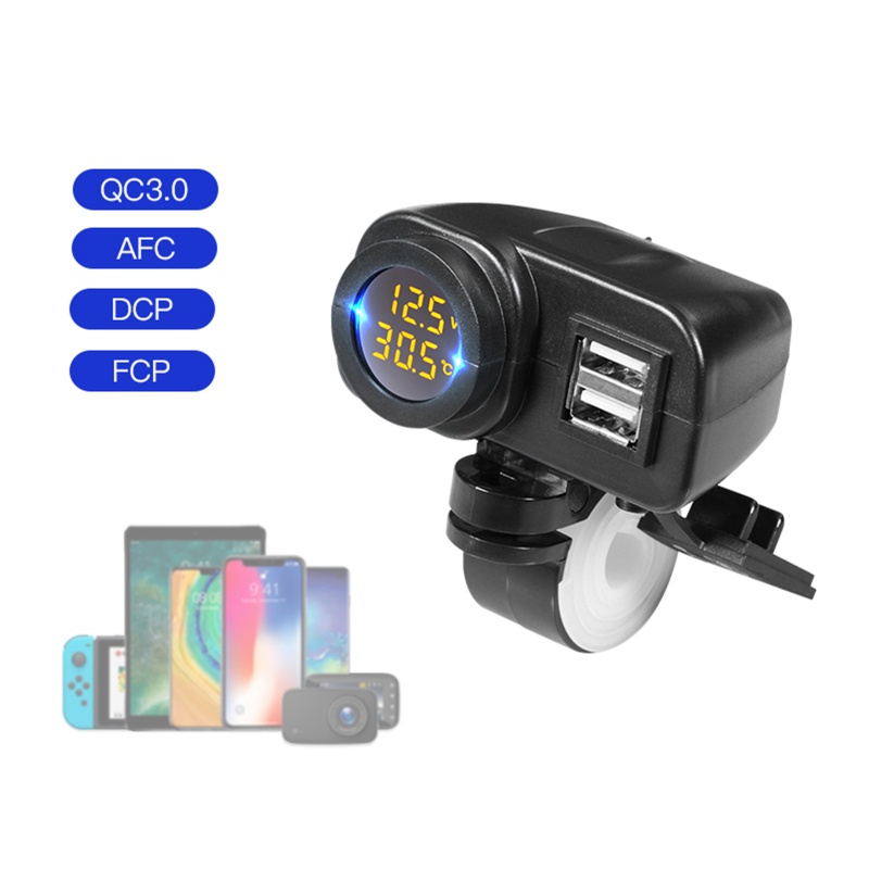 Tẩu Sạc Hai Cổng USB QC3.0 18W Có Vôn Kế Cho Tàu Thuyền / Xe Hơi