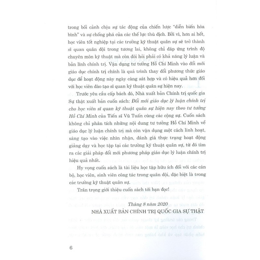 Sách - Đổi Mới Giáo Dục Lý Luận Chính Trị Cho Học Viên Sĩ Quan Kỹ Thuật Quân Sự Hiện Nay Theo Tư Tưởng Hồ Chí Minh | BigBuy360 - bigbuy360.vn