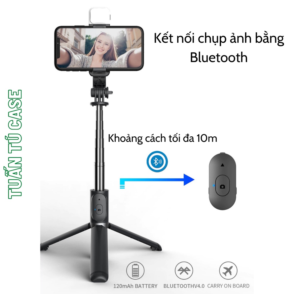 Gậy chụp ảnh Selfie tự sướng Bluetooth XT-02 kèm chân đế Tripod đa năng 3 trong 1 gấp gọn bỏ túi