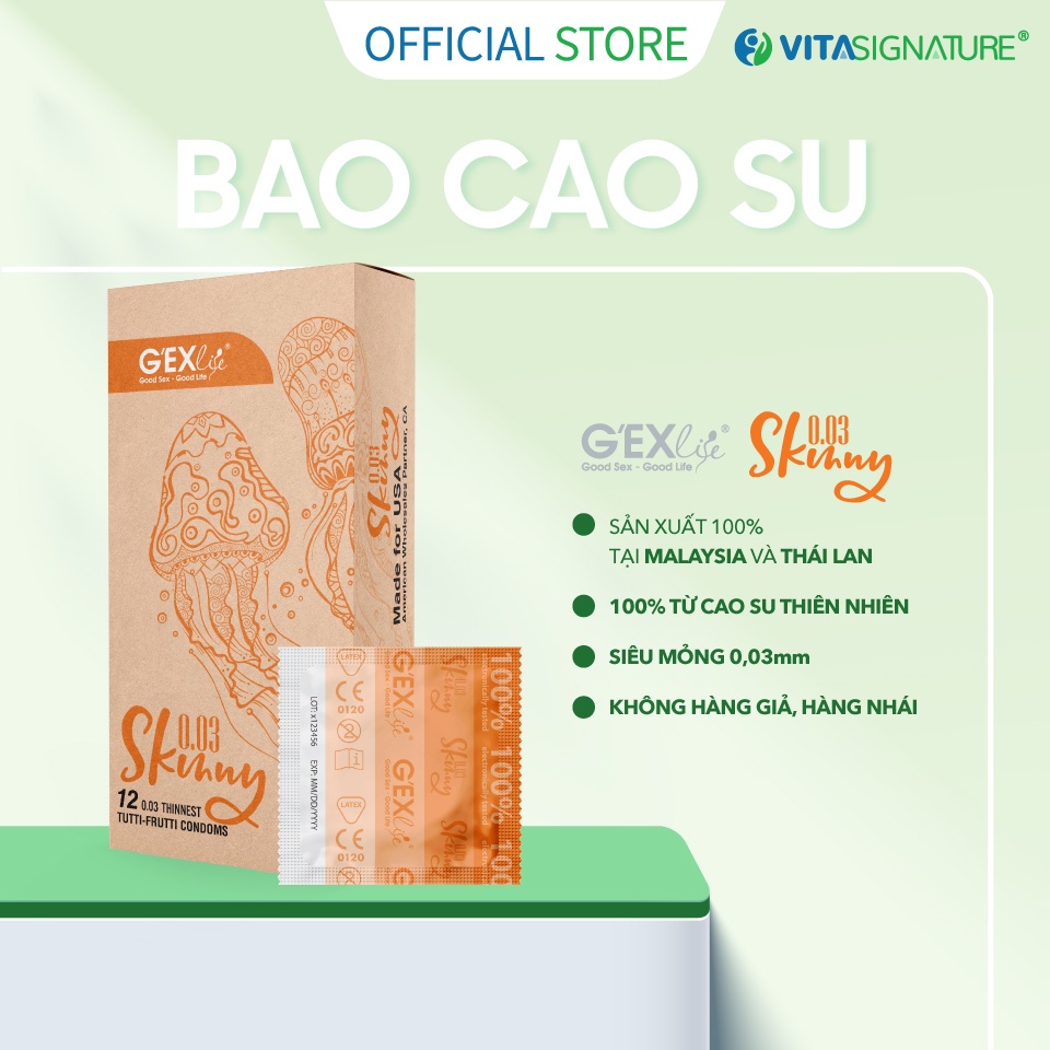 [Mã LTBAUAB18 giảm 7% đơn 99K] Bao cao su G'EXlife Skinny siêu mỏng 0.03 hộp 12 cái