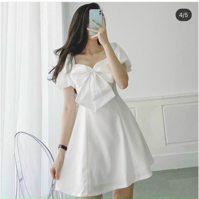 Đầm cổ vuông tay phồng nơ to xinh ngất ngây | BigBuy360 - bigbuy360.vn