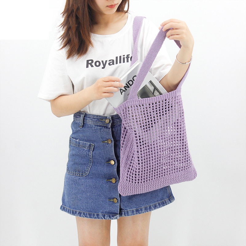 IELGY Túi Đeo Vai Bằng Vải Dệt Kim Thiết Kế Rỗng Thời Trang Cho Nữ