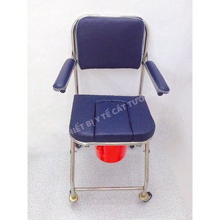 Ghế bô vệ sinh có đệm, có bánh xe cho người già, bệnh nhân