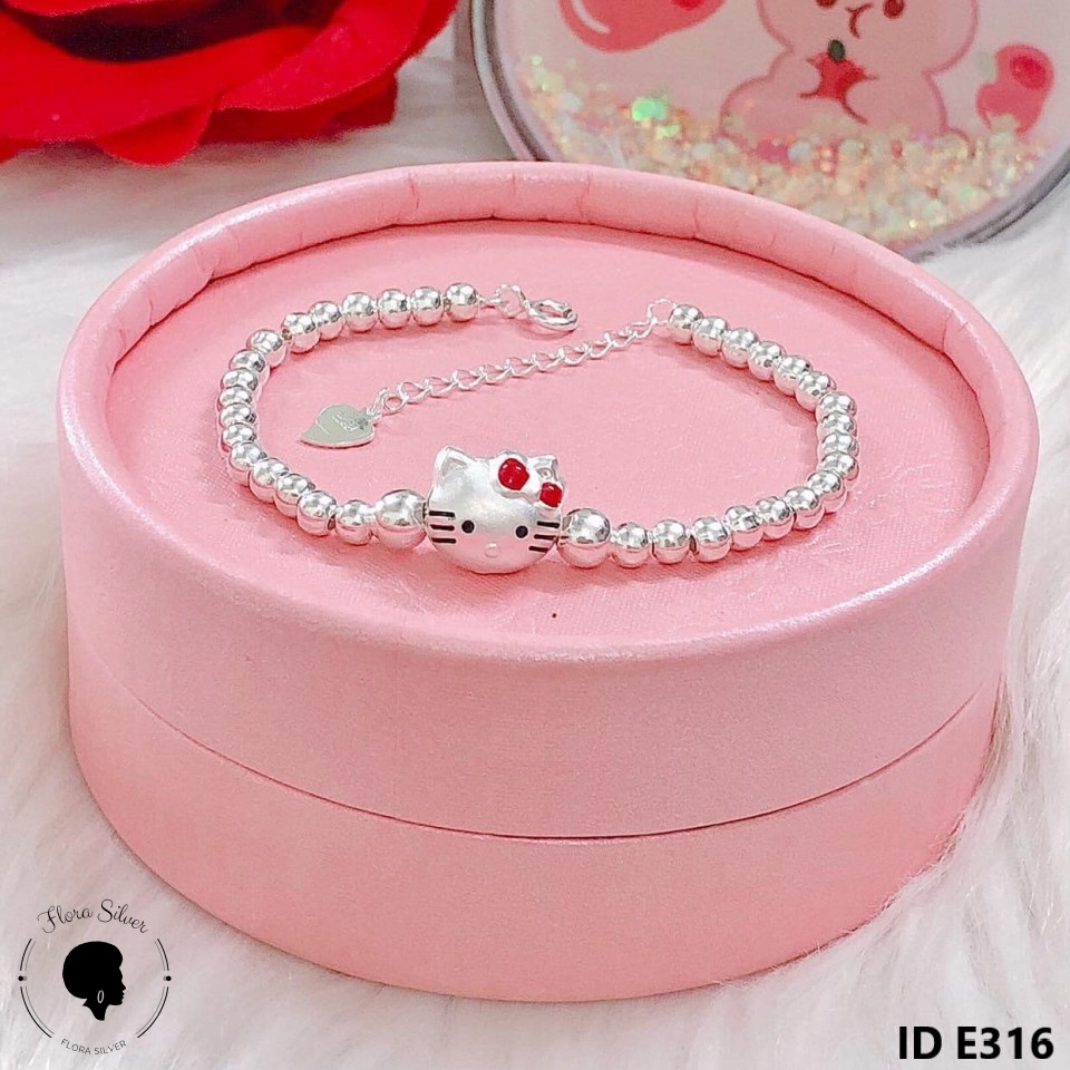 Lắc bi bạc mặt mèo Hello kitty cho bé FLORA E316