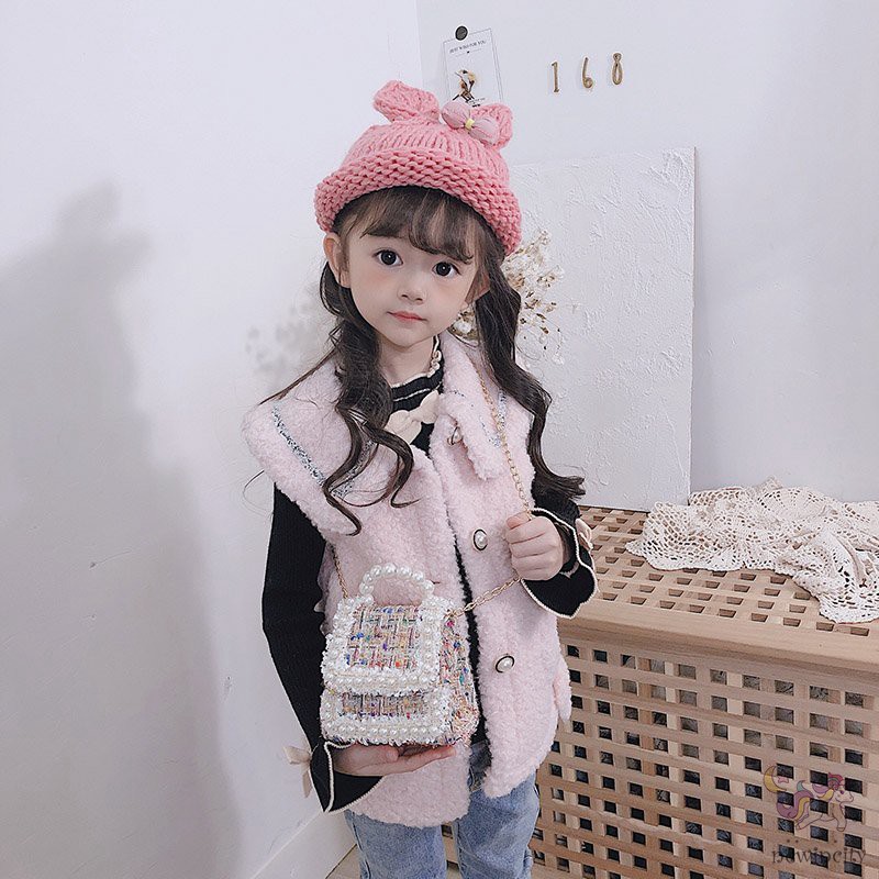 Túi đeo chéo đính ngọc trai phong cách thời trang Hàn Quốc cho bé gái