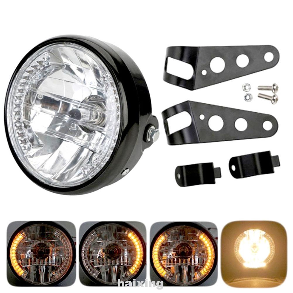 7" Motorcycle Headlight LED Turn Signal Light For Harley Cafe Racer Universal