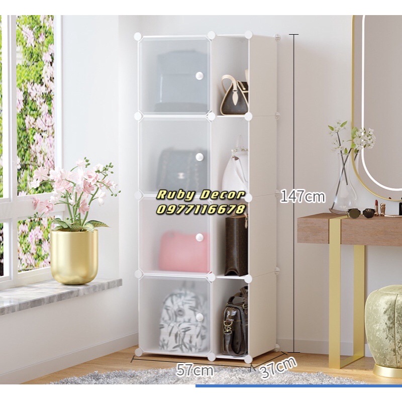 “MẪU MỚI” Tủ đựng túi xách 8 ngăn chất liệu nhựa lắp ghép- A95550 - RUBY DECOR