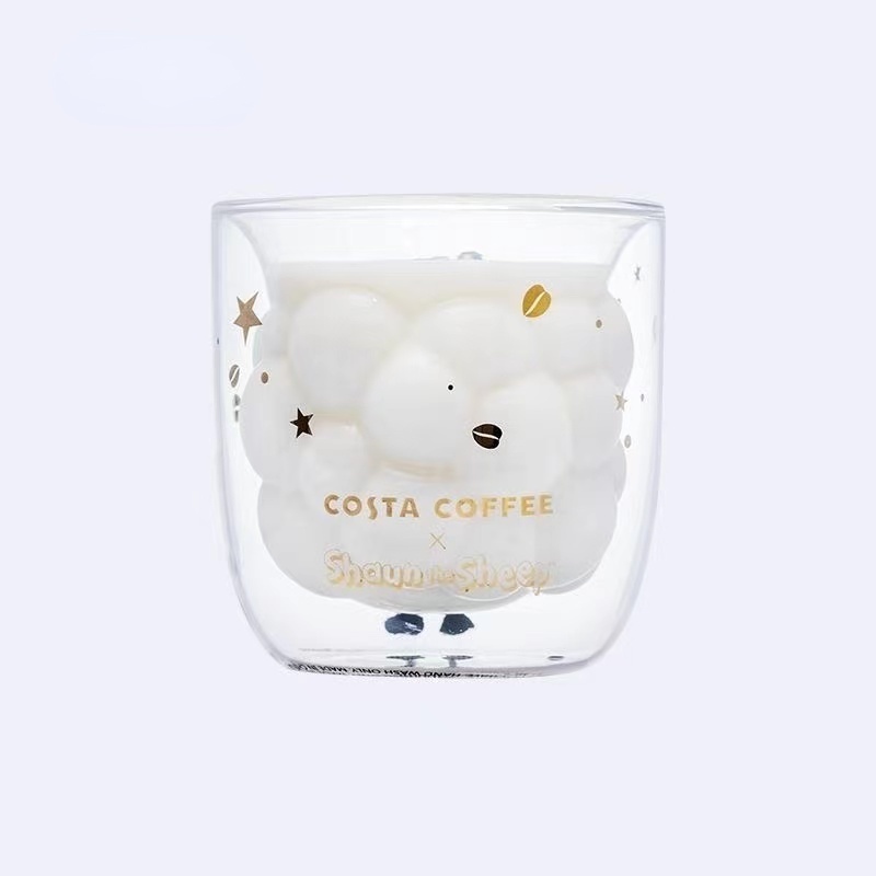 Cốc Thủy Tinh Dày Hai Lớp Chịu Nhiệt Độ Cao In Hình Cừu Dễ Thương Cho Nữ Sinh/Sinh Viên