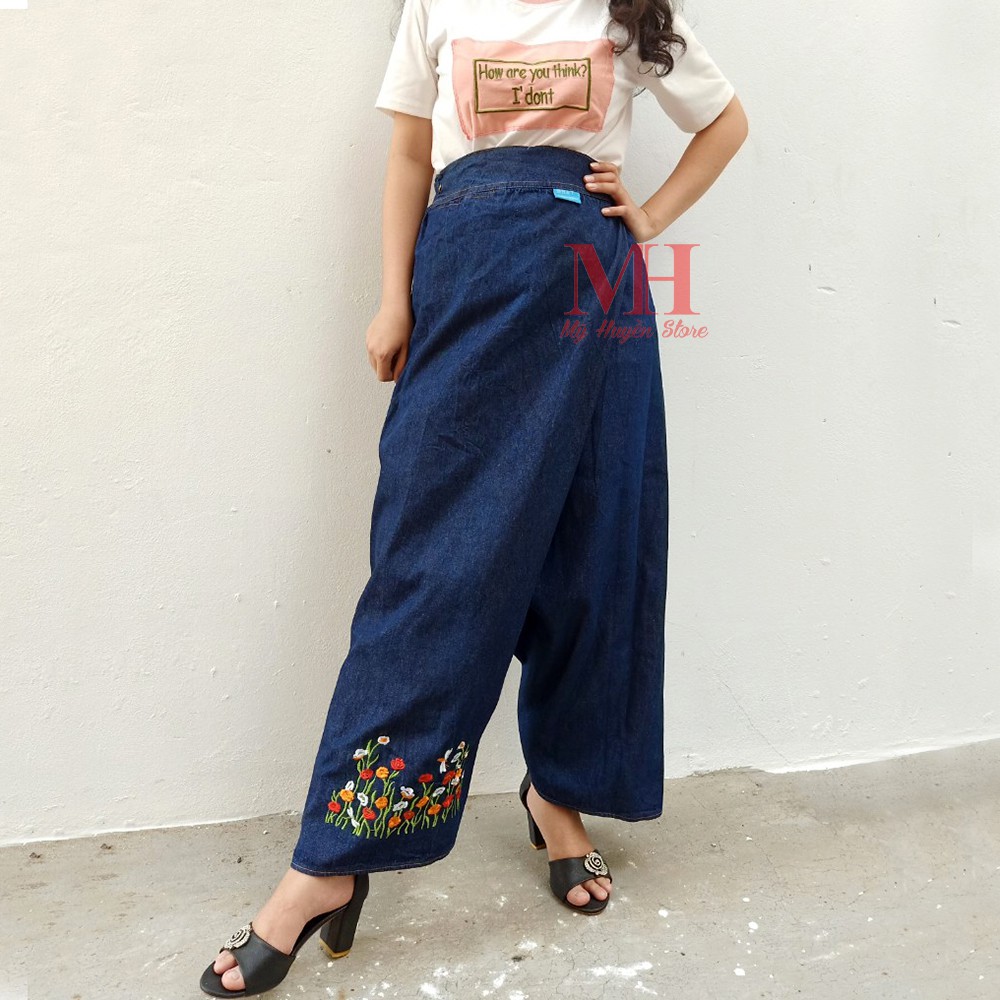 [ Ảnh Tự Chụp ] Váy Quần Chống Nắng Thông Minh Chất Liệu Jean Mềm Cho Xe Số, Xe Ga, Ngồi Sau Thêu Hoa Thu Hải Đường | BigBuy360 - bigbuy360.vn