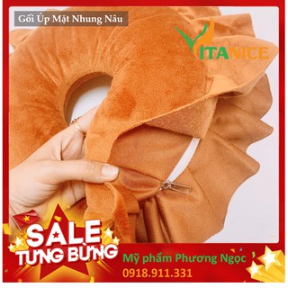 Gối Úp Mặt Nhung Nâu Có Bèo Cho Spa