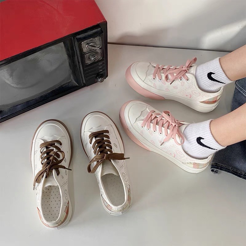 Giày Thể Thao Nữ Độn Đế ❤️FREESHIP❤️ Giày Sneaker Nữ Viền Kẻ Caro Siêu Hot