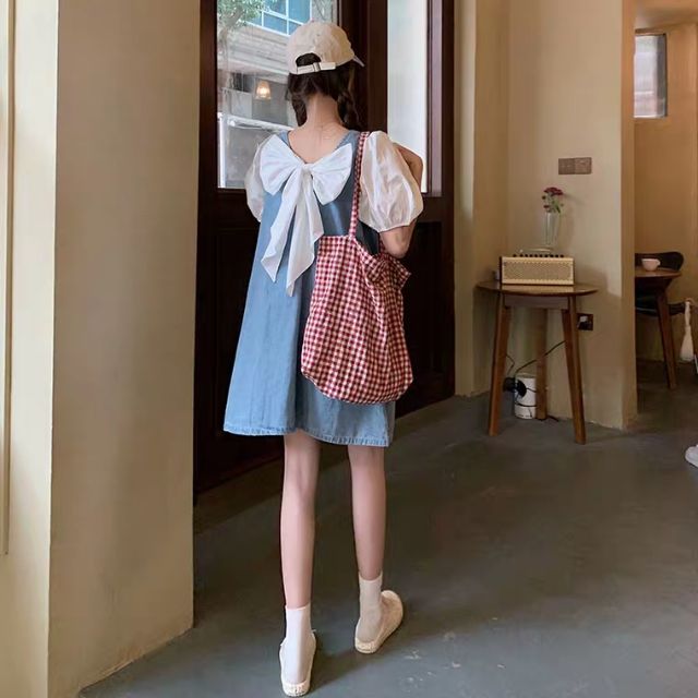 [ORDER TAOBAO]  Váy Bò Nơ Trắng Dáng Xoè Cute