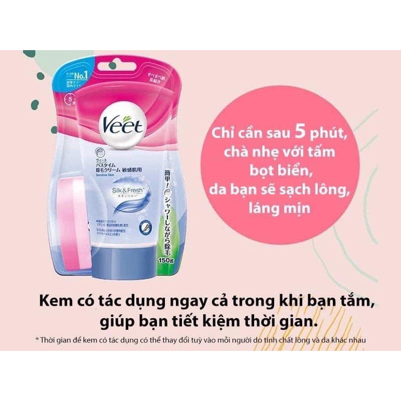 (Có video mua hàng) Kem Tẩy lông Veet cho vùng tay,chân và vùng bikini và dưới cánh tay 150G có tặng kèm bông.