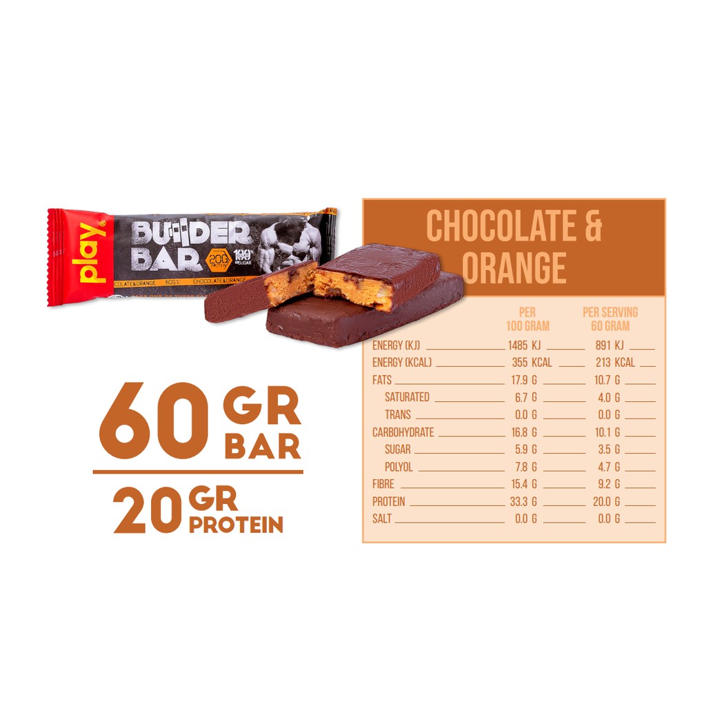 Bánh Ăn Kiêng - Bánh Protein Play  Builder Bar Vị Cam Cacao Hộp 12 Thanh SP9.1