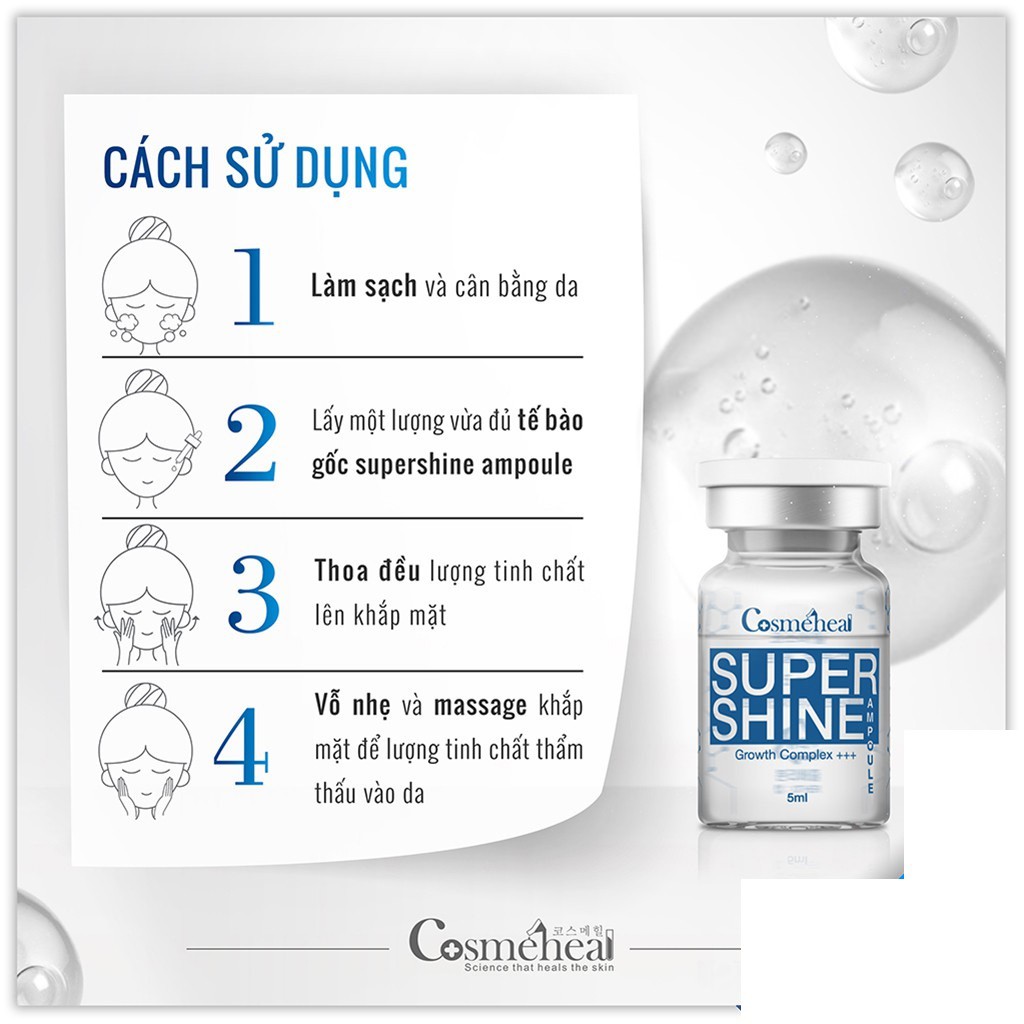 Tế Bào Gốc Căng Bóng Da CosmeHeal Super Shine Ampoule hộp 4 lọ