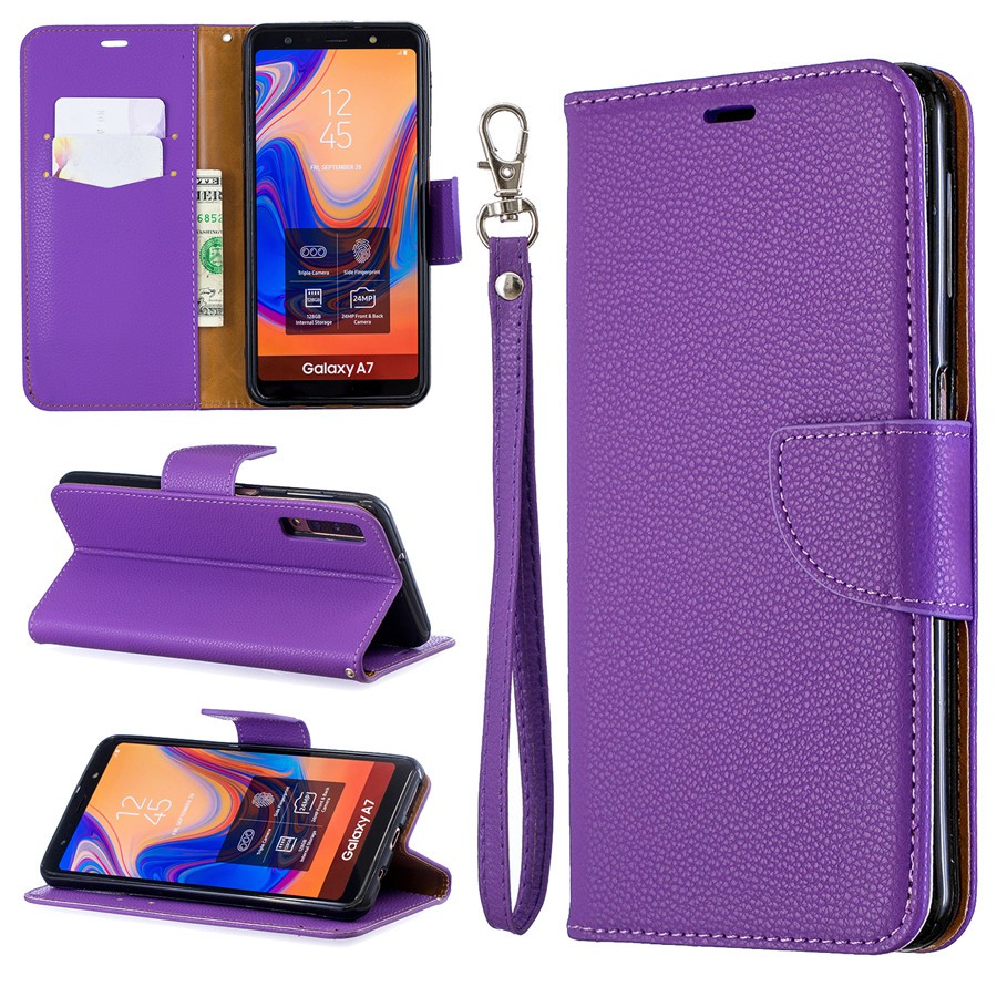 Bao da điện thoại gập kiêm ví màu trơn cho Samsung A7（2018）/A750 Litchi | BigBuy360 - bigbuy360.vn