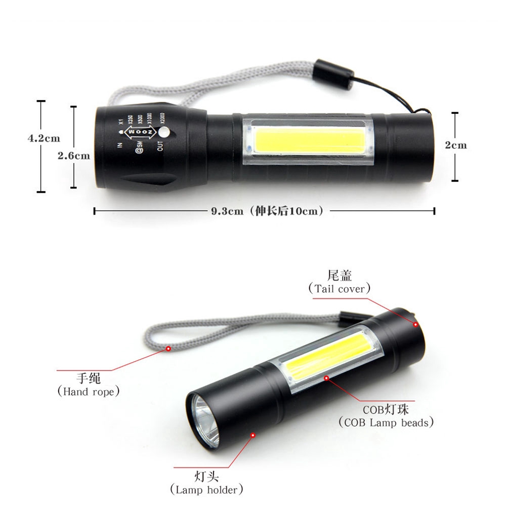 COB Portable LED USB Rechargeable Flashlight Emergency Torch Lamp