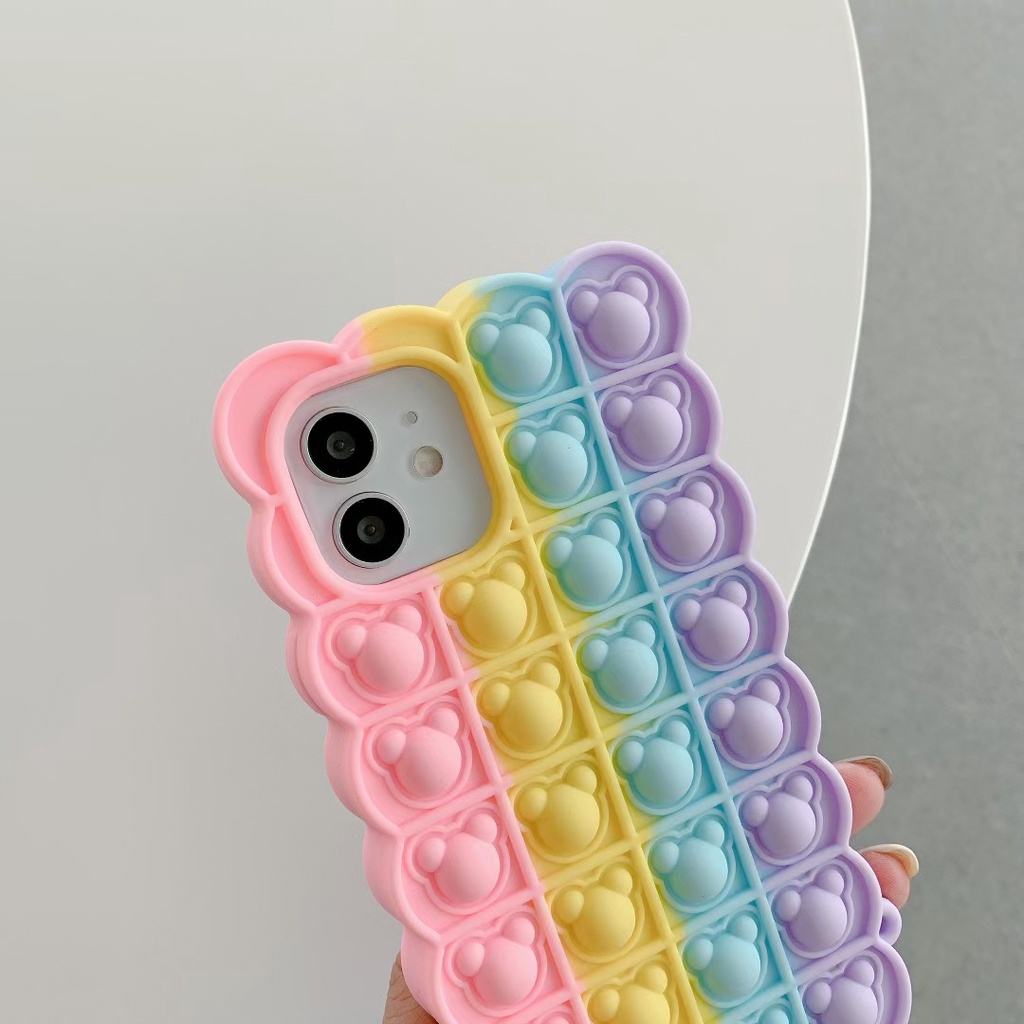Apple Ốp Điện Thoại Hình Gấu Chơi Game Bấm Bong Bóng Giảm Căng Thẳng Cho For iPhone 11 12 Mini Pro Max X Xs Xr Se 6 7 8 Plus